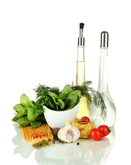 Composition of mortar, pasta and green herbals, isolated
