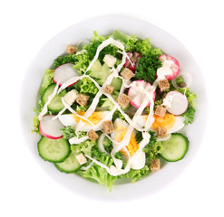 Fresh mixed salad with eggs, salad leaves and other vegetables,
