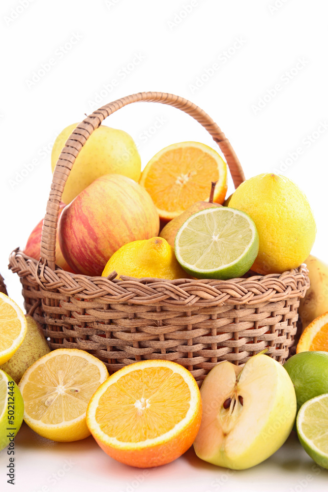 Poster wicker basket with fruits