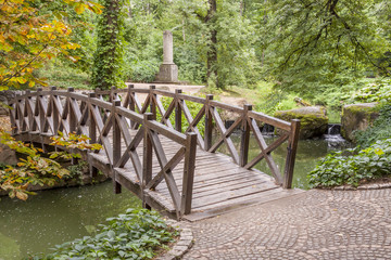 Wooden bridge in Sofiyivsky park - Uman, Ukraine.