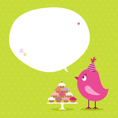 Pink Bird 10 Cupcakes Speech Bubble Green Dots