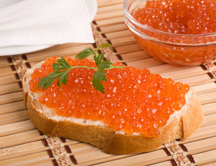 bread with red caviar