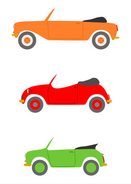 Colorful convertibles in retro cartoon style. 