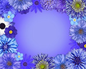 Flower Frame with Blue, Purple Flowers