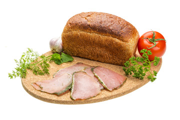 Ripe fresh ham with vegetables