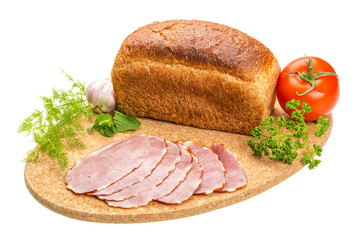 Ripe fresh ham with vegetables