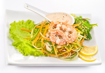 Fresh Vegetables Salad with Nuts Sauce and Chuka salad