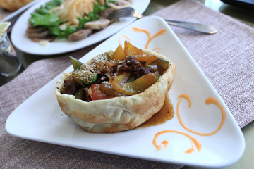 Meat with grill vegetables