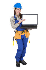 Female Worker Showing Laptop