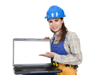 Female Worker Showing Laptop