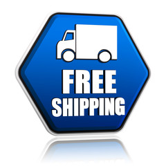 free shipping and truck sign in blue button