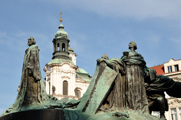 Fototapeta na wymiar Travel in Prague, Old Town Square, Jan Hus monument