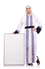Arab man with blank board for message