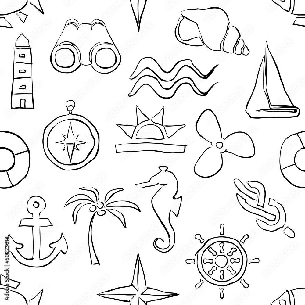 Poster seamless sketch marine pattern