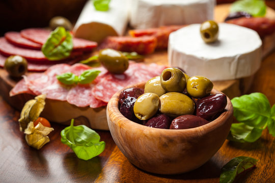Fresh olives and antipasto catering platter