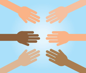 Various hands reaching out towards one another