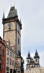 Fototapeta premium Orloj and Church of Mother of God before Tyn, Prague