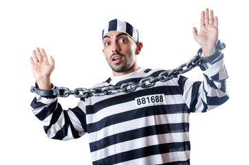 Convict criminal in striped uniform