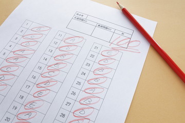 Examination make sheet by red pen