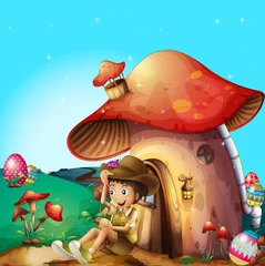 Photo sur Plexiglas Monde magique Un garçon dans sa champignonnière