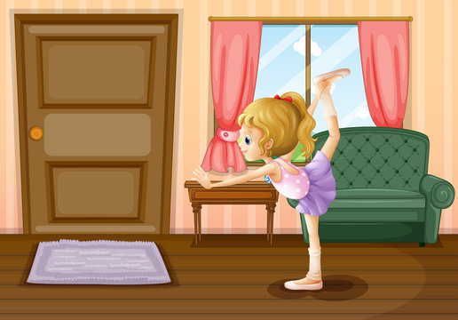 A ballet dancer inside her house