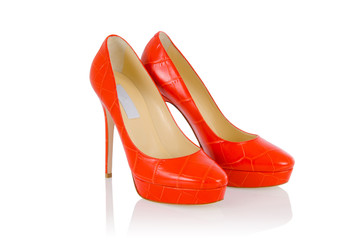 Stylish woman shoes on white in fashion concept