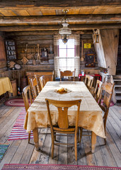 Dinning room table and chairs in a log cabin