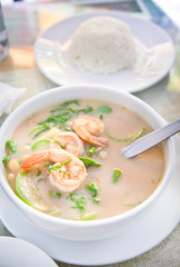 Coconut milk soup with Shrimp , rice and Vetgetables