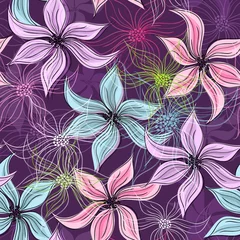 Door stickers Abstract flowers Repeating violet floral pattern