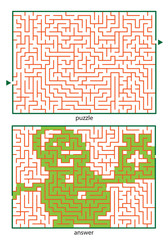 Сhild's picture puzzles, draw a line in maze and discovers image