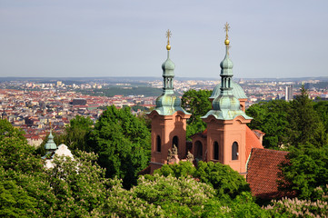 Fototapeta na wymiar Church of Saint Vavrinec from Petrin Hill Prague