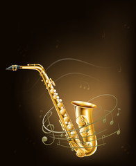 A saxophone with musical notes