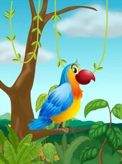 Sierkussen Een kleurrijke papegaai aan de tak van een boom © GraphicsRF