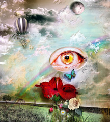 Field with rainbow and hibiscus flower © Rosario Rizzo