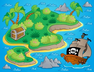 Cercles muraux Pirates Thème avec île et trésor 1