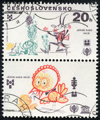 stamp printed in Czechoslovakia shows girls and villain