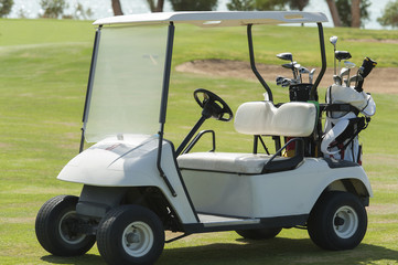 Electric golf buggy on a fairway