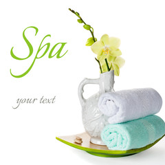Spa: orchid flowers, zen stones and towels