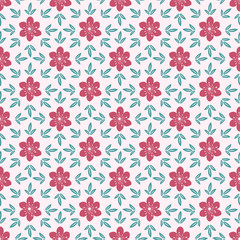Fototapeta premium Pink flowers seamless ornamental pattern