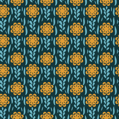Seamless decorative floral pattern on dark