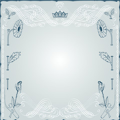 vintage engraving frame with monogram and flower