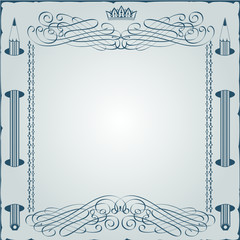 vintage engraving frame with monogram and pencil