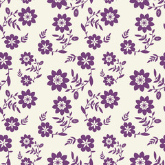 Seamless purple flowers on light background