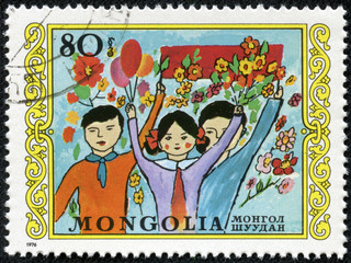 stamp printed by Mongolia, shows international children day
