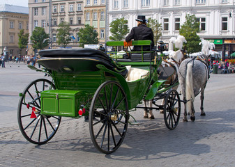 Cabby in Cracow, Poland - Old Town square - obrazy, fototapety, plakaty