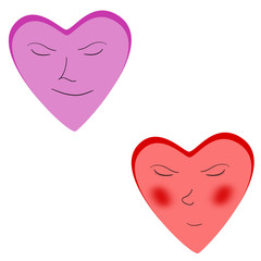 Two hearts, one male and one female, with faces