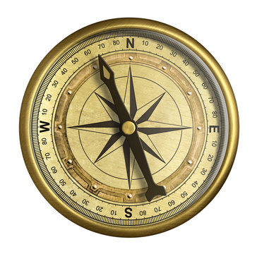 antique nautical compass isolated on white