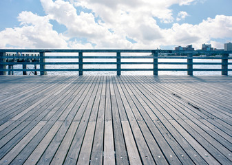 Empty pier at Coney Island beach, New York City. - 50243473