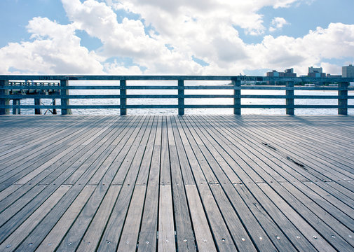 Fototapeta Empty pier at Coney Island beach, New York City.