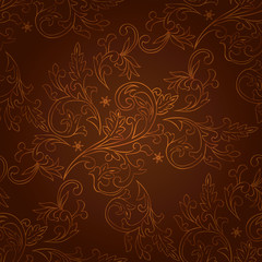 Vintage floral seamless pattern on brown